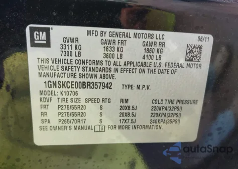 2011 Chevrolet Tahoe Ltz z USA, uszkodzony, nr VIN 1GNSKCE00BR357942